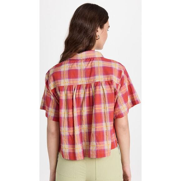 THE GREAT. The Cruise Linen-Blend Top Women's Size 0 Cotton/Linen Orange Purple - Picture 3 of 11